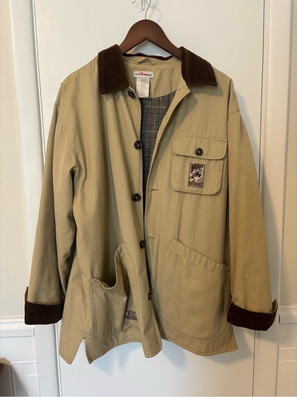 Vintage Disney Store Jacket Mickey Outdoors Pluto Corduroy Collar Quilted Jacket